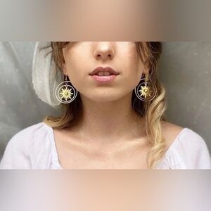 New Sun Celestial Gold Double Hoop Earrings Bohemian Hippie